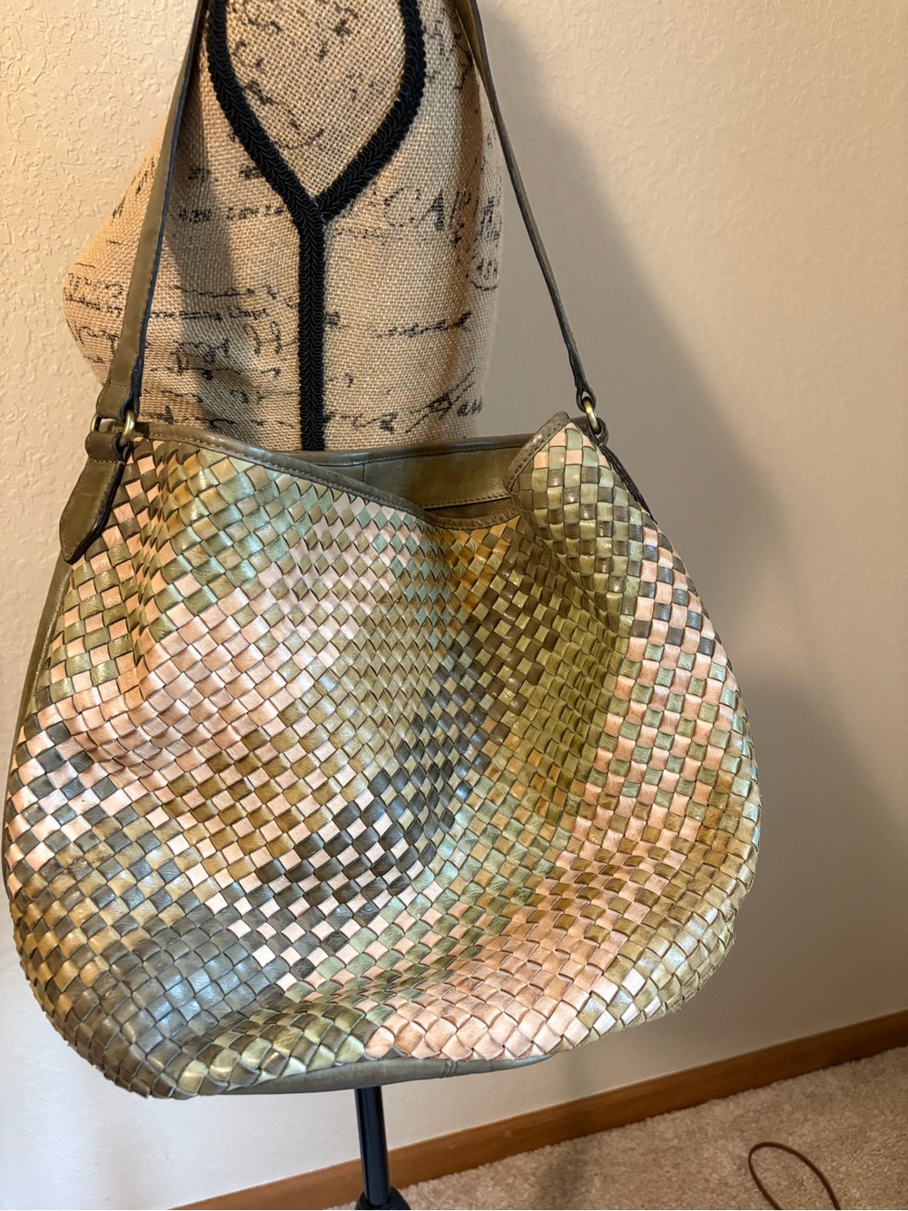 Woven Leather Hobo Bag - Multi Green